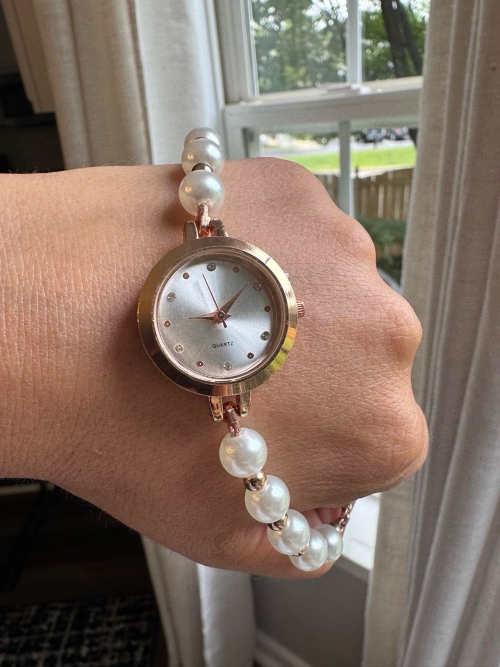 Pearl Beads and Quartz Bracelet Watch